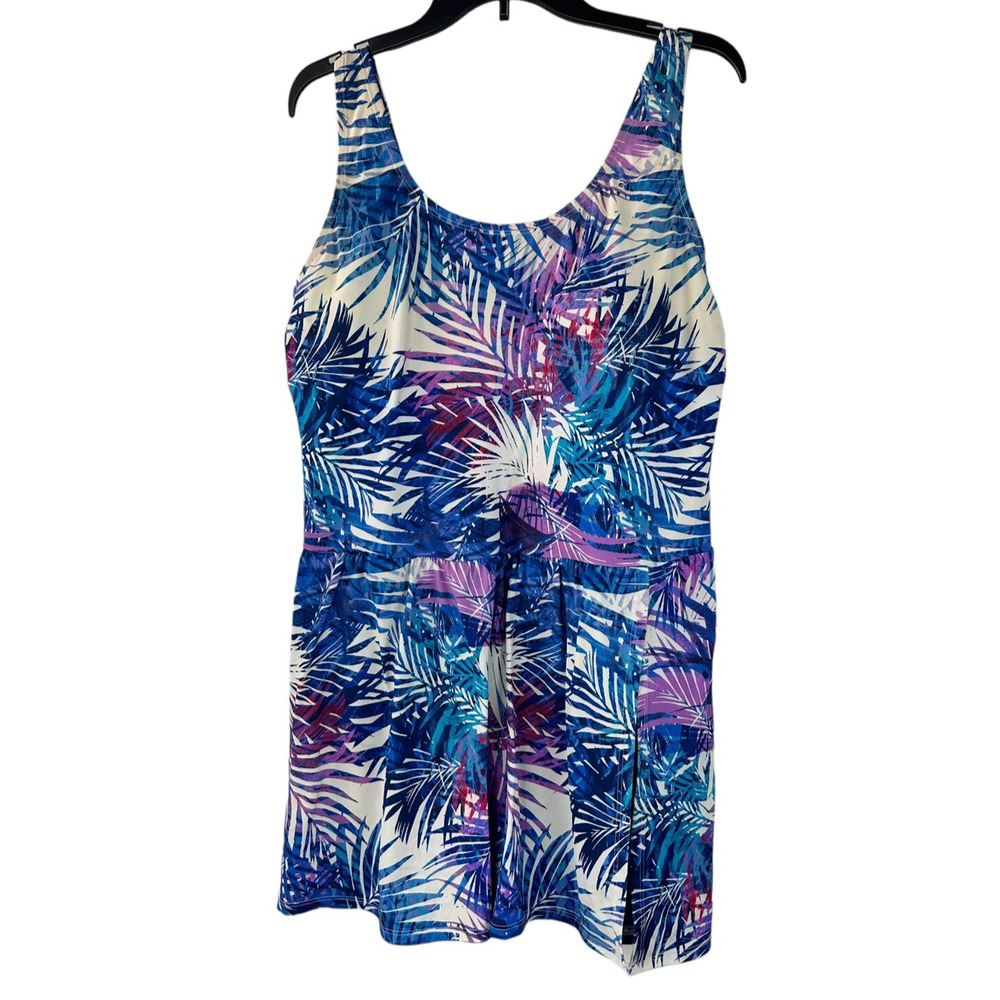 Swimsuits For All Side-Slit Swim Dress Multi Color Leaves Women's Plus Size 22 - Picture 2 of 9